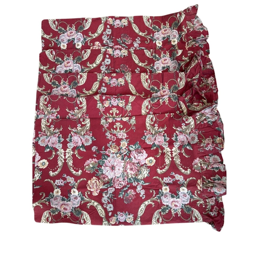 Ralph Lauren Red Floral Ruffled Standard Pillow Shams Set of 5 Cotton USA